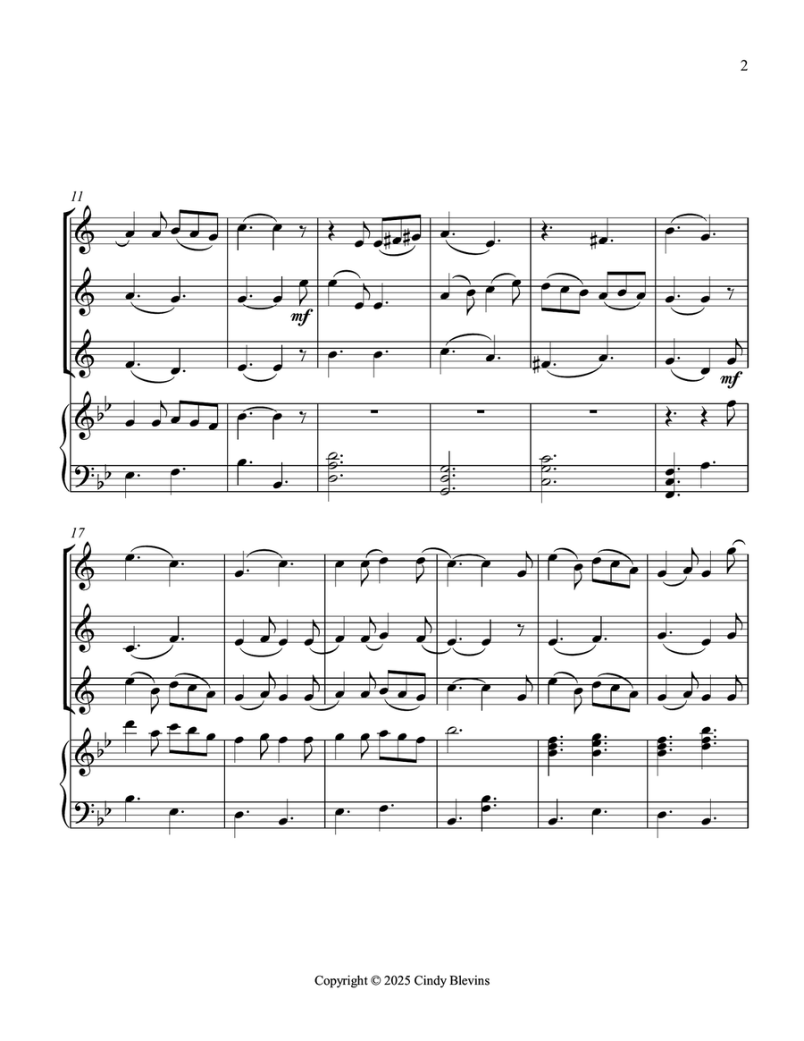 It Came Upon the Midnight Clear, for Three Clarinets and Piano Small Ensemble scores gallery preview page 3