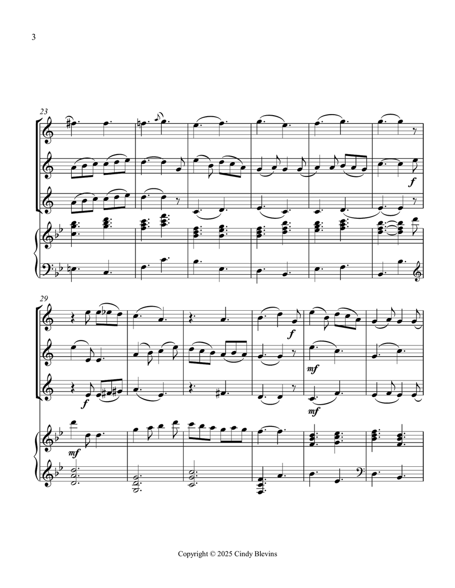 It Came Upon the Midnight Clear, for Three Clarinets and Piano Small Ensemble scores gallery preview page 4