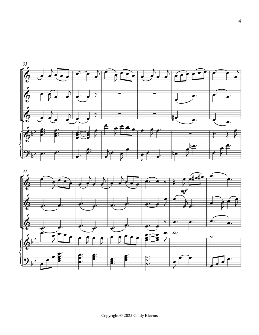 It Came Upon the Midnight Clear, for Three Clarinets and Piano Small Ensemble scores gallery preview page 5