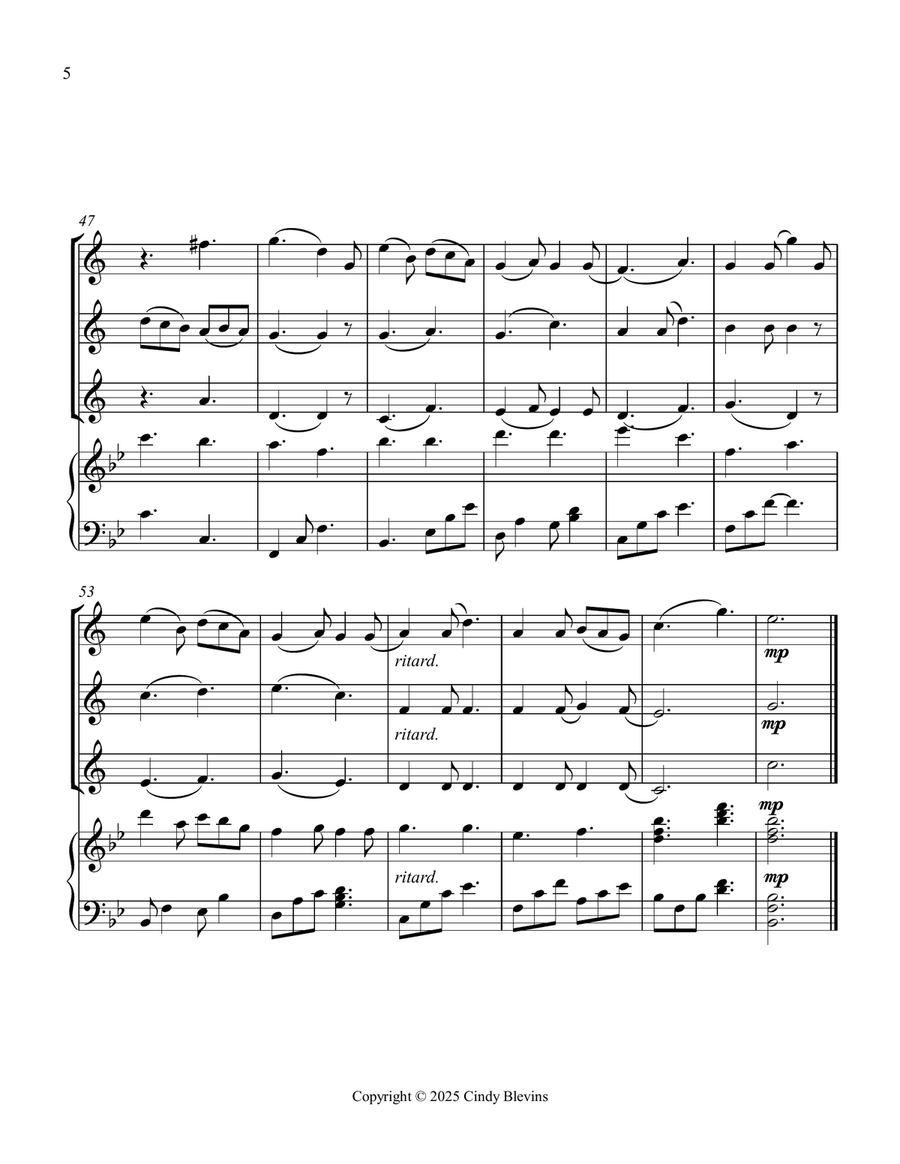 It Came Upon the Midnight Clear, for Three Clarinets and Piano Small Ensemble scores gallery preview page 6