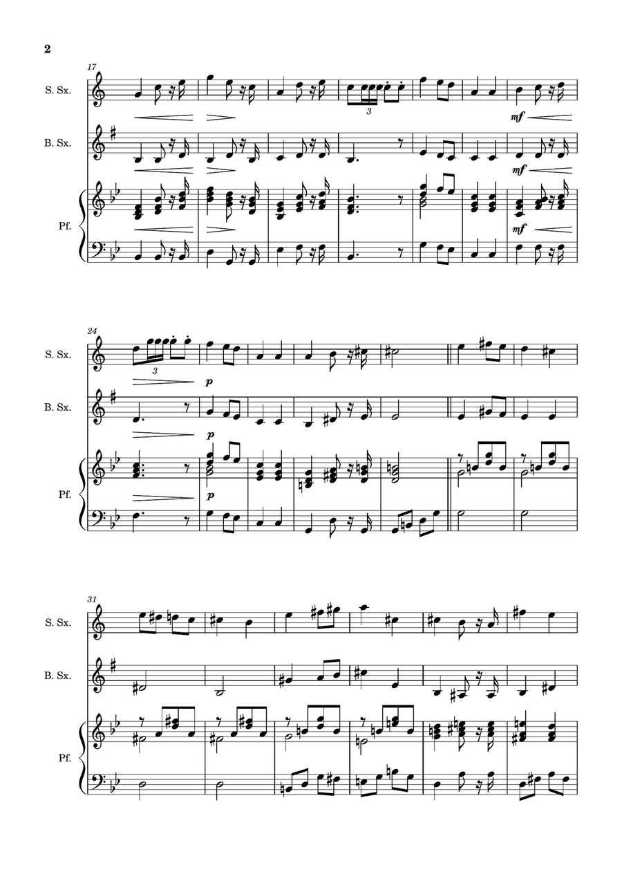 Bridal Chorus. R. Wagner - S. Sax., B. Sax. and Piano. Score and Parts. Woodwind Duet scores gallery preview page 2