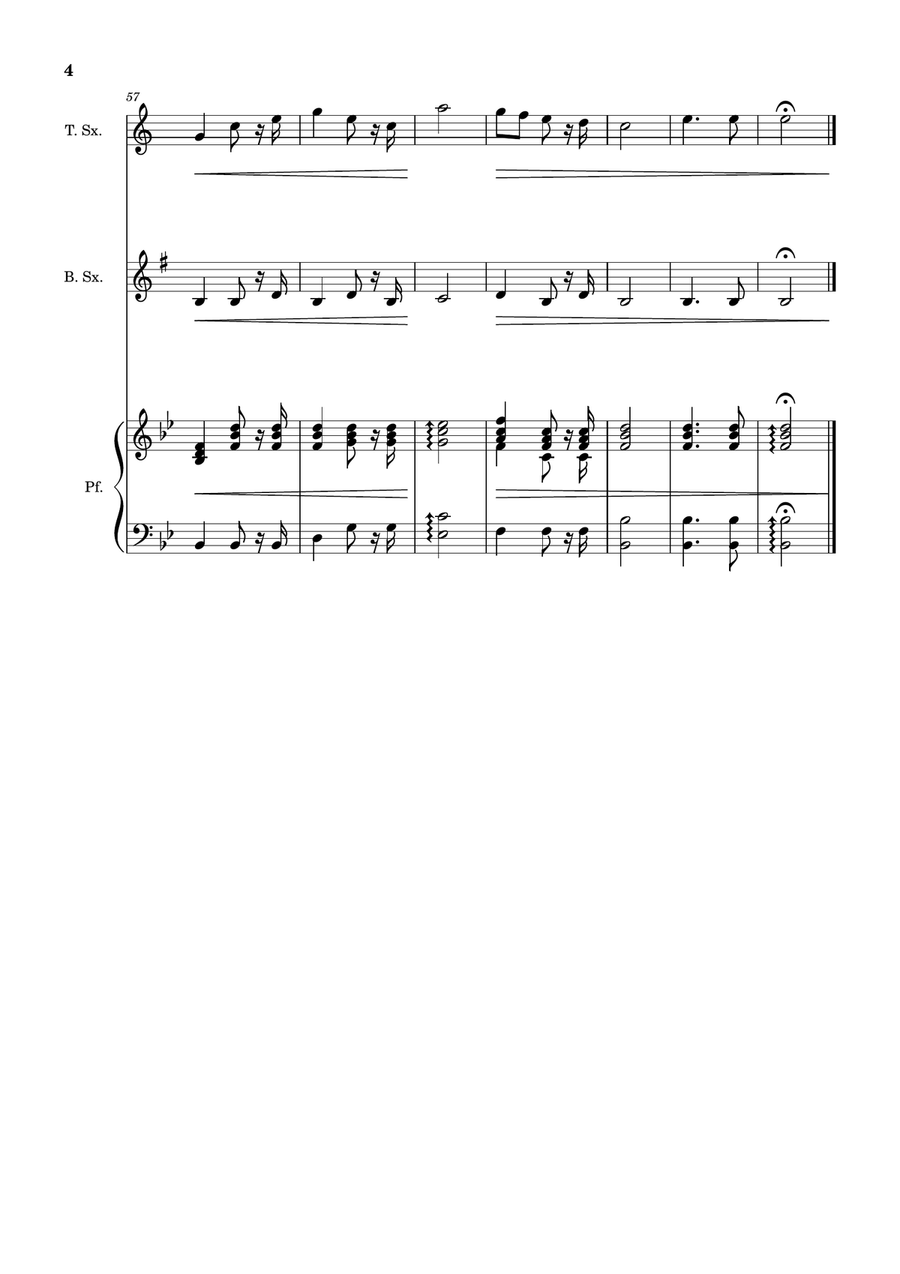 Bridal Chorus. R. Wagner - T. Sax., B. Sax. and Piano. Score and Parts. Woodwind Duet scores gallery preview page 4