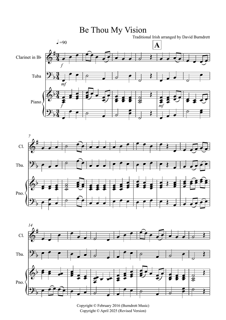 Be Thou My Vision for Clarinet and Tuba Duet B-Flat Clarinet scores gallery preview page 1