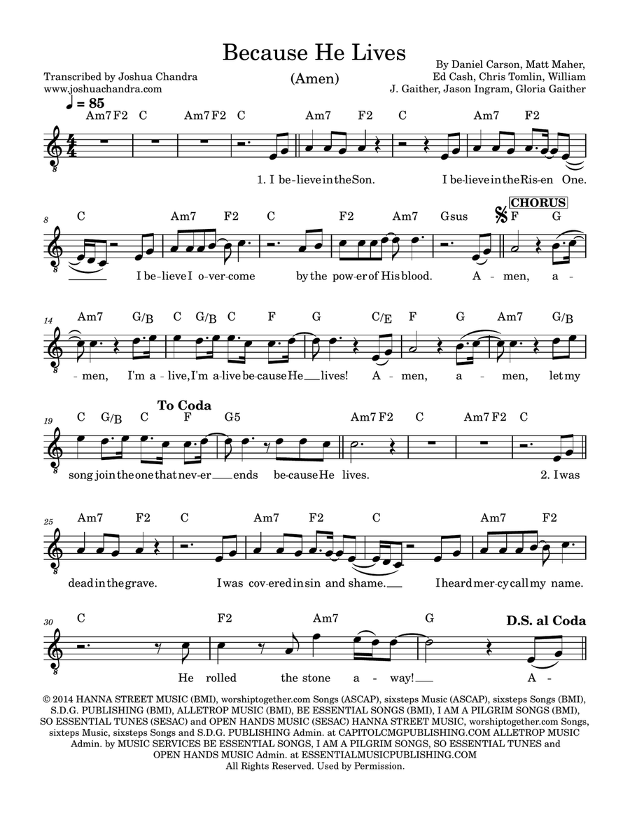 Because He Lives, Amen Because He Lives, Amen Guitar scores gallery preview page 1