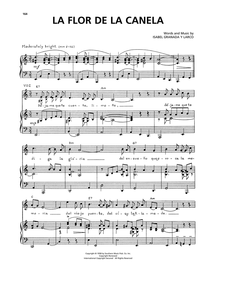 La Flor De La Canela La Flor De La Canela Piano, Vocal, Guitar scores gallery preview page 1
