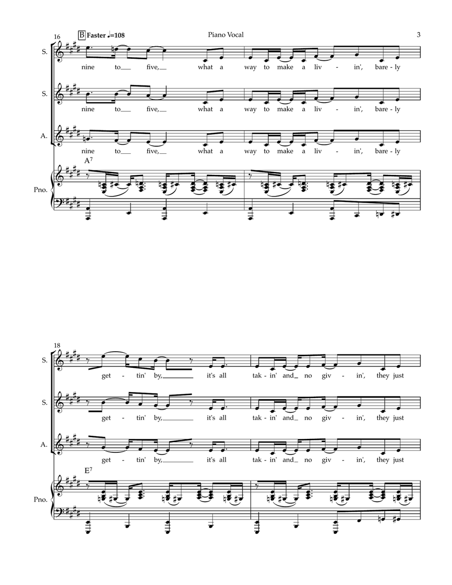 Medley: Jolene with Baby I'm Burning and 9 To 5 Finale SSA scores gallery preview page 3