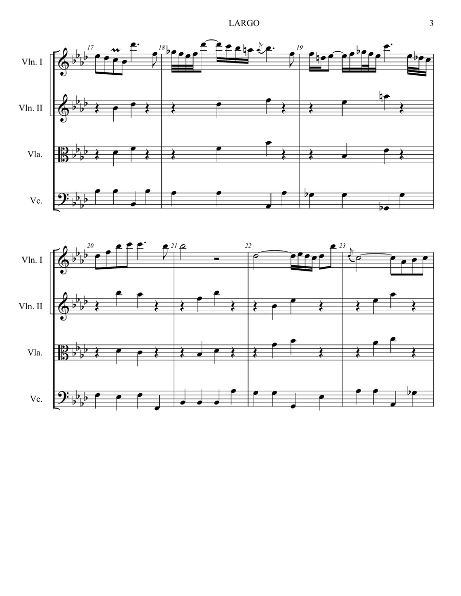 Largo, from Harpsichord Concerto #5 in F minor String Quartet scores gallery preview page 3