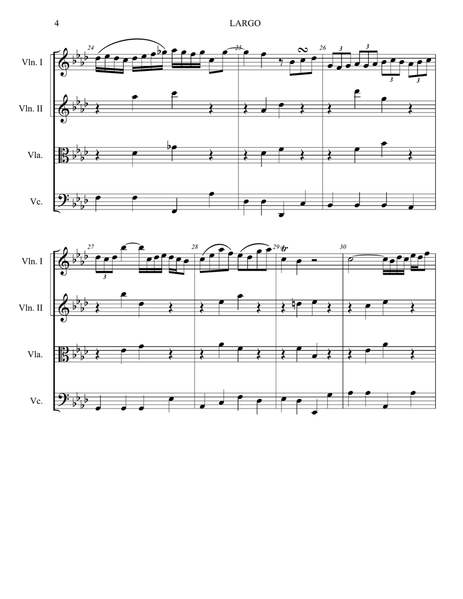 Largo, from Harpsichord Concerto #5 in F minor String Quartet scores gallery preview page 4