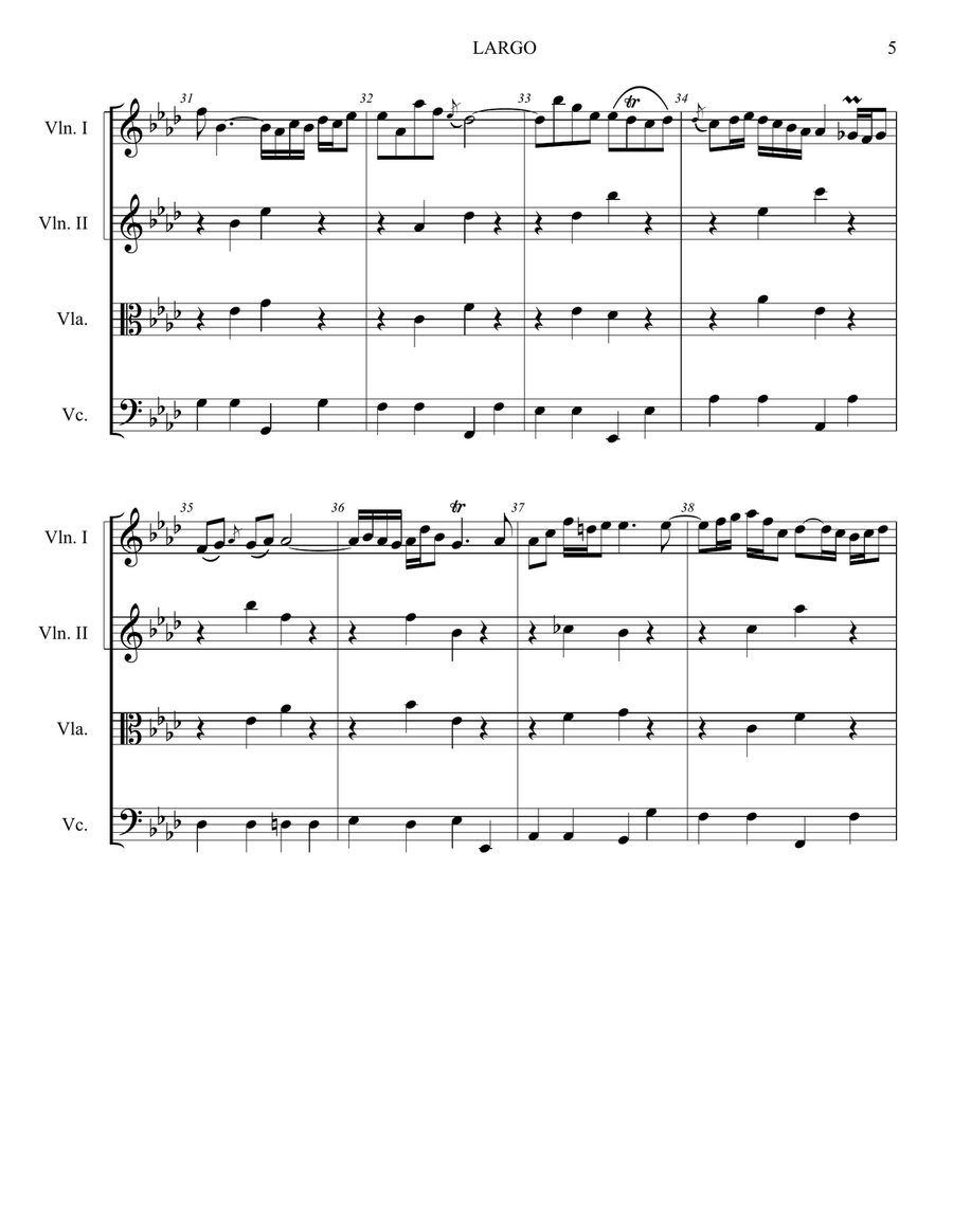 Largo, from Harpsichord Concerto #5 in F minor String Quartet scores gallery preview page 5