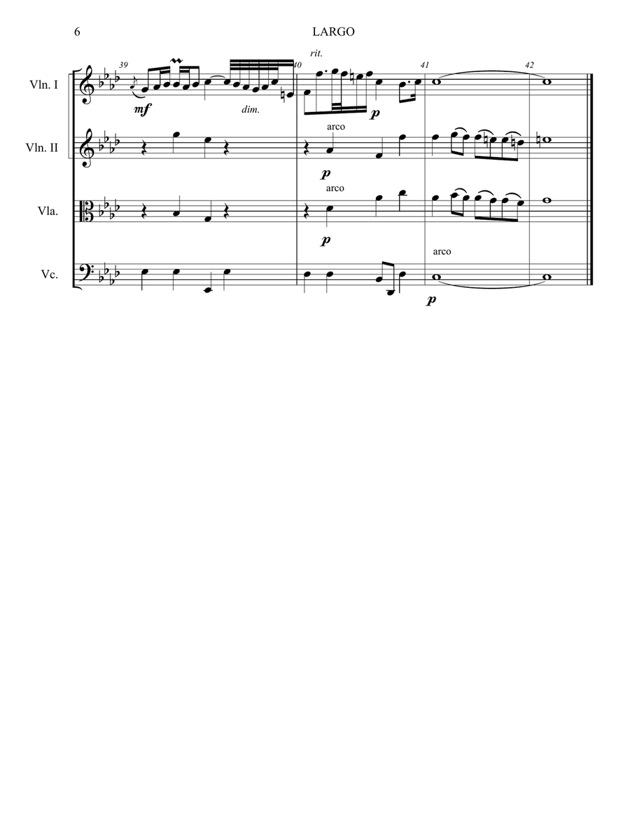 Largo, from Harpsichord Concerto #5 in F minor String Quartet scores gallery preview page 6