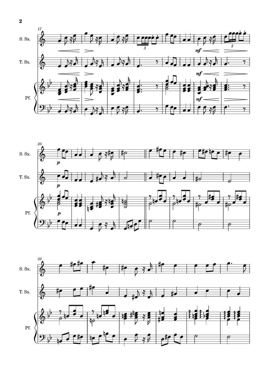 Bridal Chorus. R. Wagner - S. Sax., T. Sax. and Piano. Score and Parts. Woodwind Duet scores gallery preview page 2