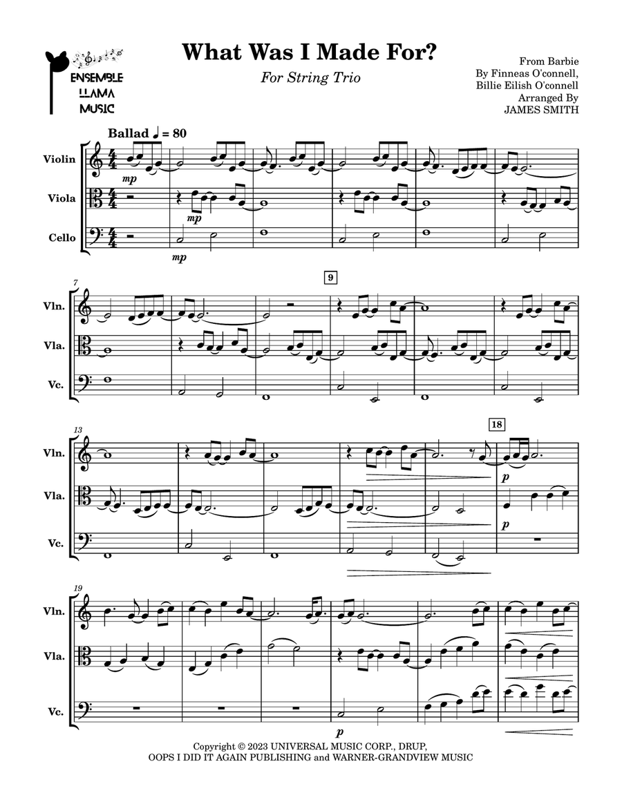 What Was I Made For? What Was I Made For? String Trio scores gallery preview page 1
