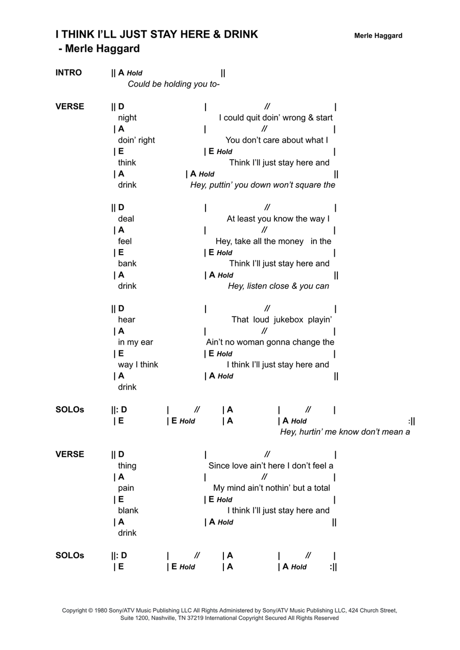 I Think I'll Just Stay Here And Drink Electric Guitar scores gallery preview page 1