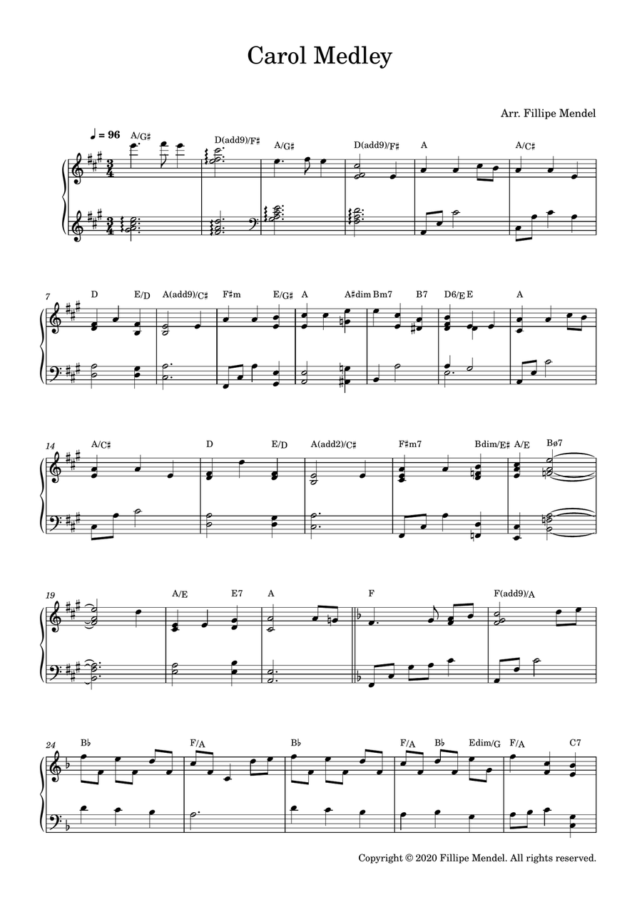Christmas Carol Medley Christmas Carol Medley Piano Solo scores gallery preview page 1