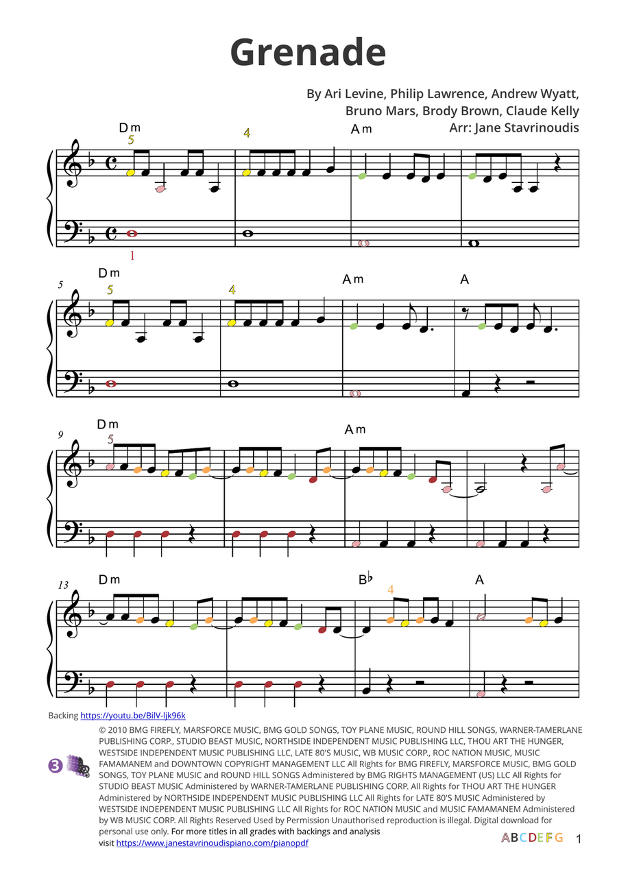 Grenade Piano Solo scores gallery preview page 3