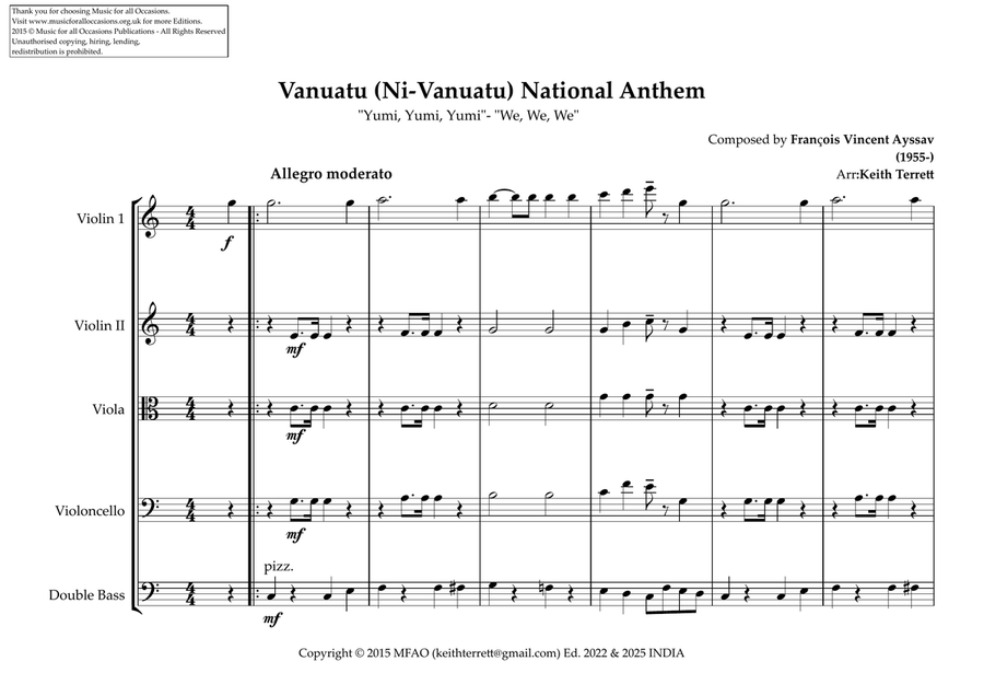 Vanuatuan (Ni) National Anthem for String Orchestra String Orchestra scores gallery preview page 2