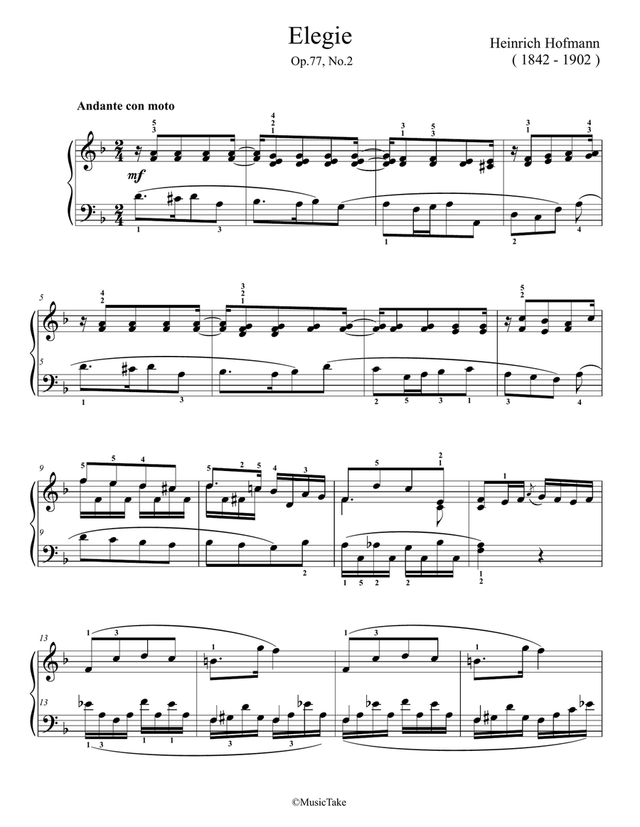Hofmann Elegie Op.77, No.2 Easy Piano scores gallery preview page 1
