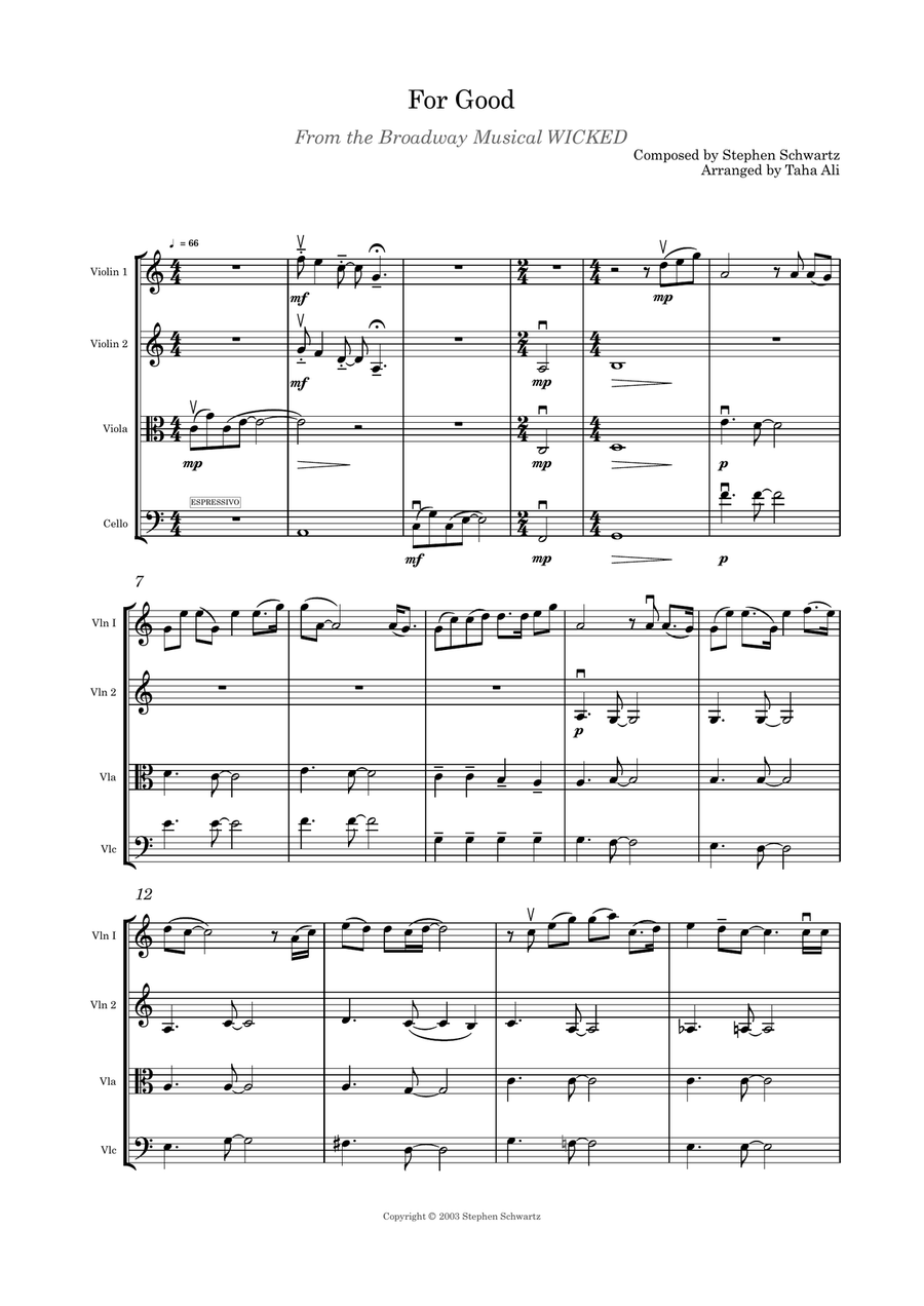 For Good For Good String Quartet scores gallery preview page 1