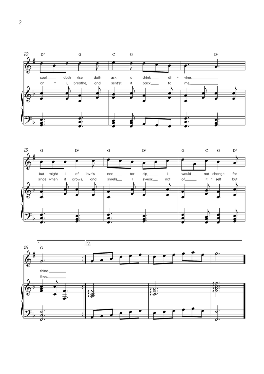 Drink To Me Only With Thine Eyes - Trumpet & Piano in F Major With Lyrics & Chords B-Flat Trumpet scores gallery preview page 2