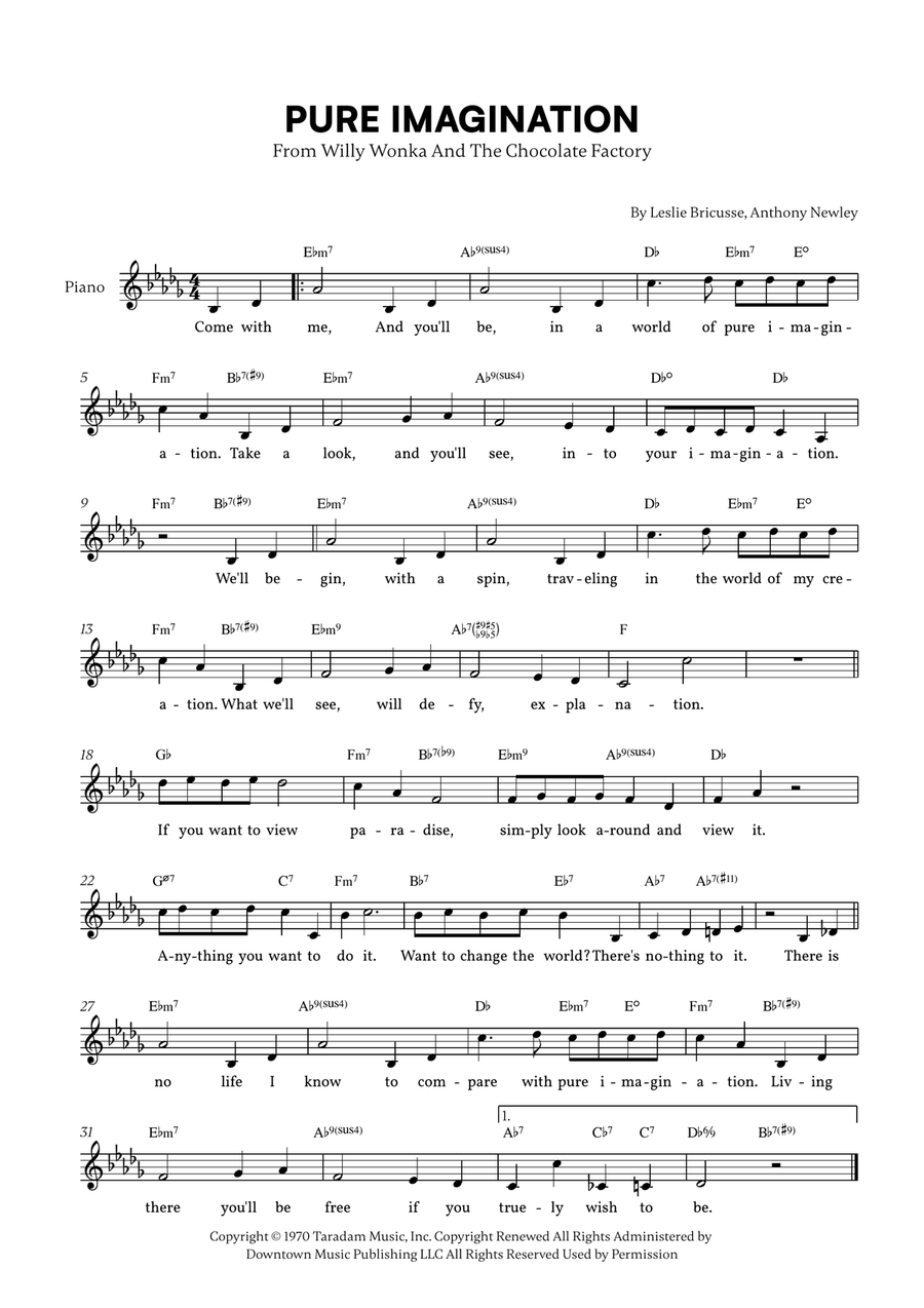 Pure Imagination Pure Imagination Piano scores gallery preview page 1