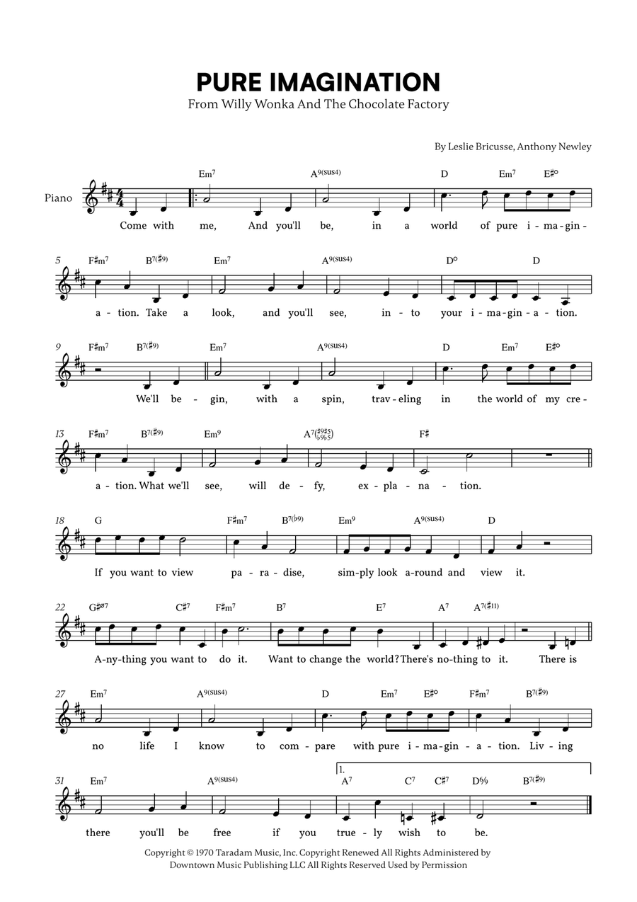 Pure Imagination Pure Imagination Piano scores gallery preview page 1