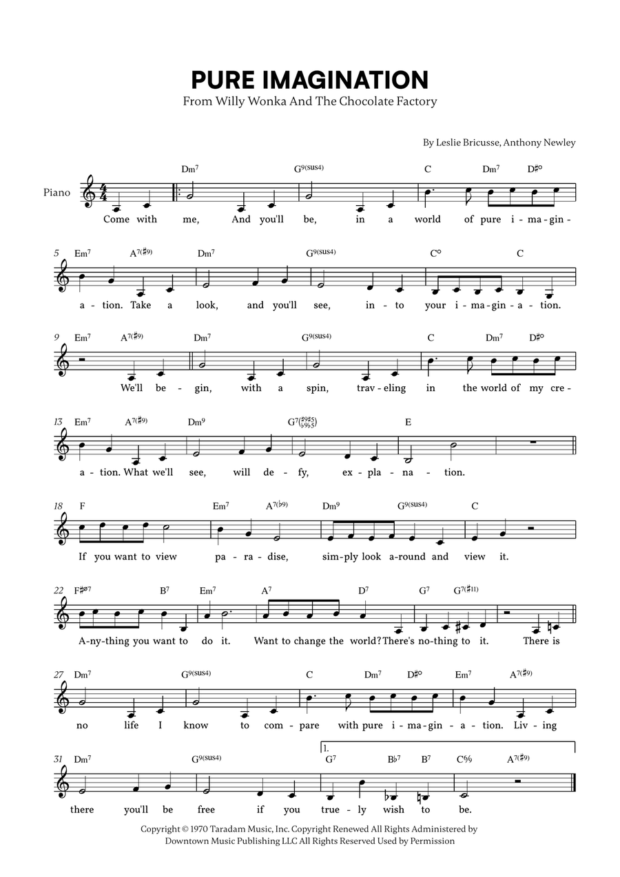Pure Imagination Pure Imagination Piano scores gallery preview page 1