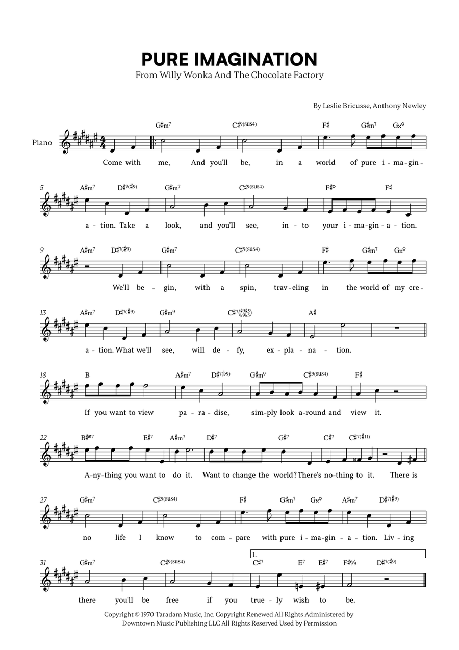 Pure Imagination Pure Imagination Piano scores gallery preview page 1