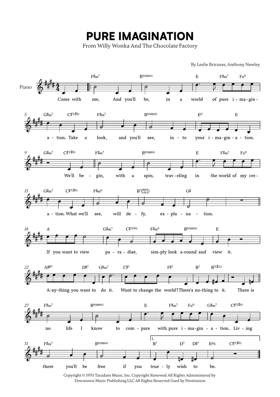 Pure Imagination Pure Imagination Piano scores gallery preview page 1