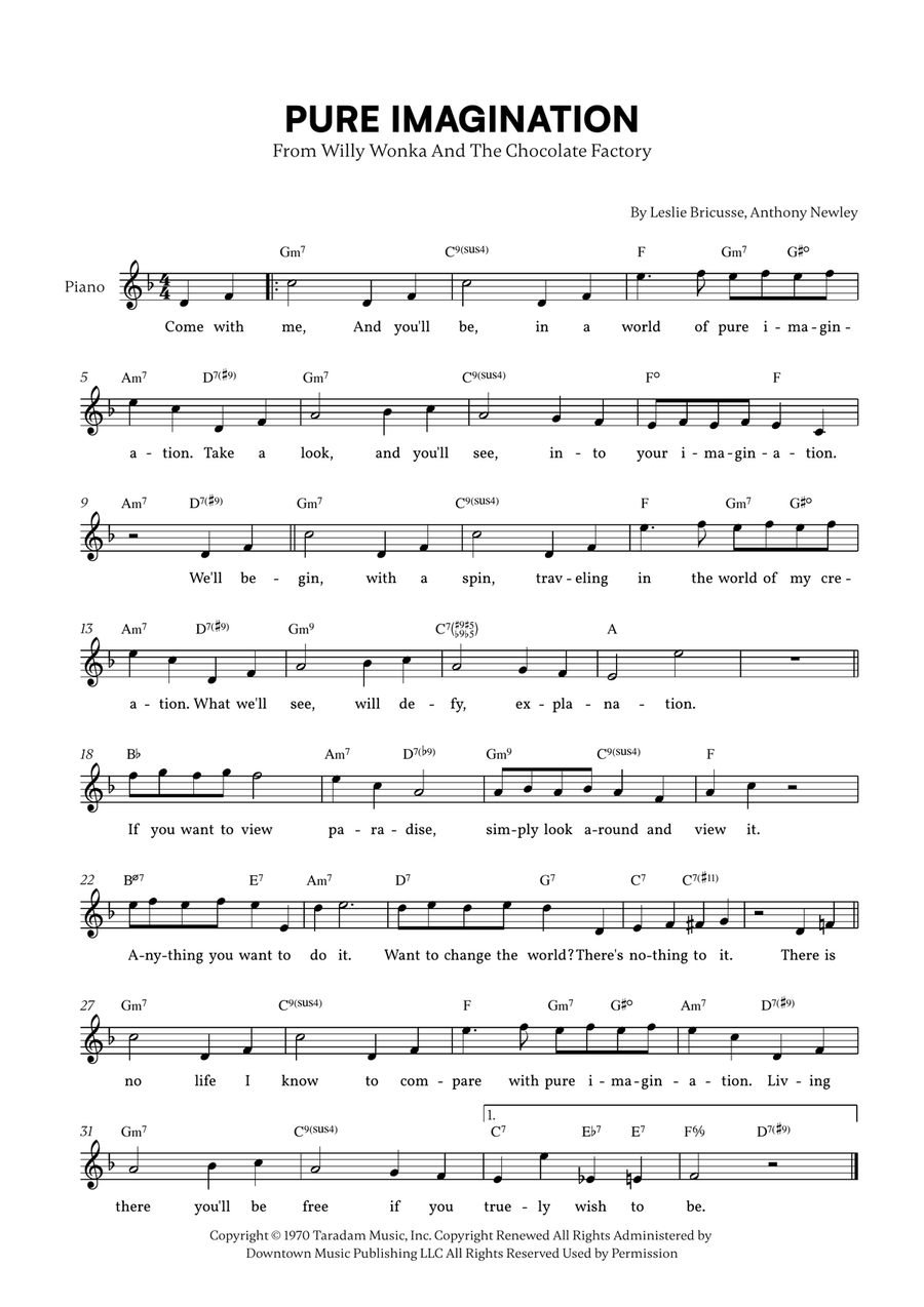 Pure Imagination Pure Imagination Piano scores gallery preview page 1