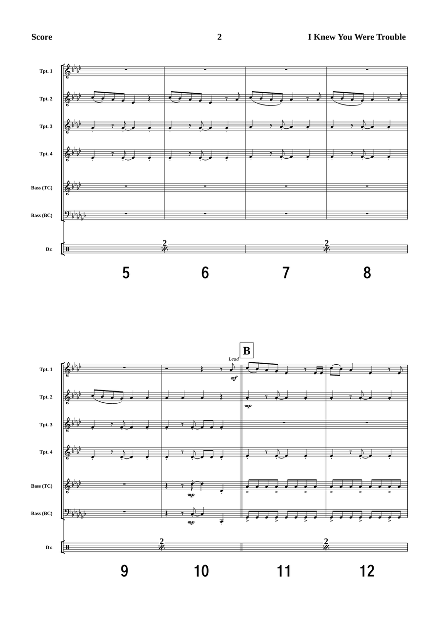 I Knew You Were Trouble Brass Quintet scores gallery preview page 2