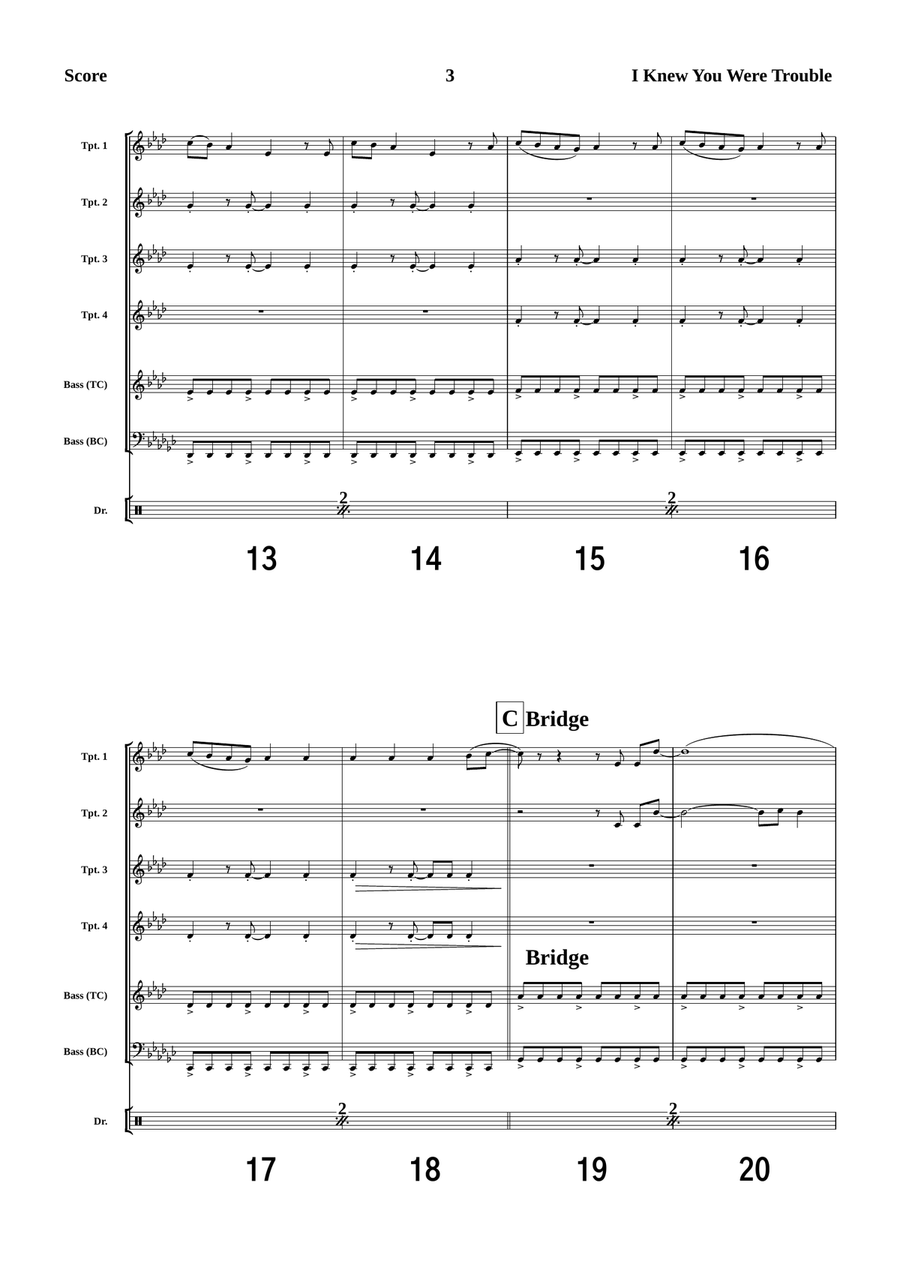 I Knew You Were Trouble Brass Quintet scores gallery preview page 3