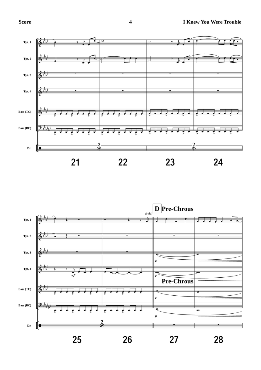 I Knew You Were Trouble Brass Quintet scores gallery preview page 4