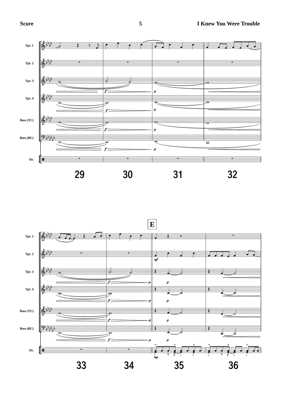 I Knew You Were Trouble Brass Quintet scores gallery preview page 5