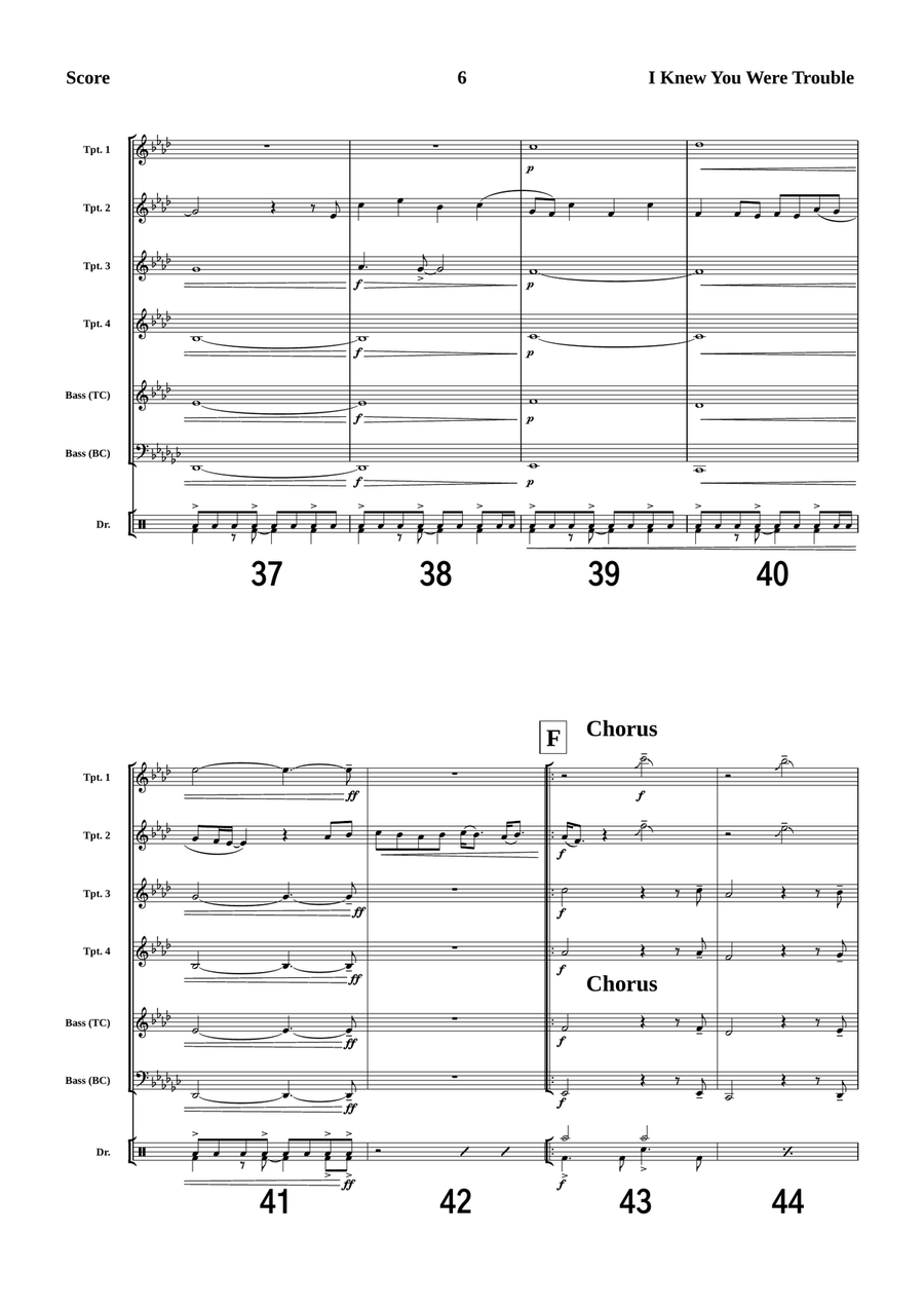 I Knew You Were Trouble Brass Quintet scores gallery preview page 6
