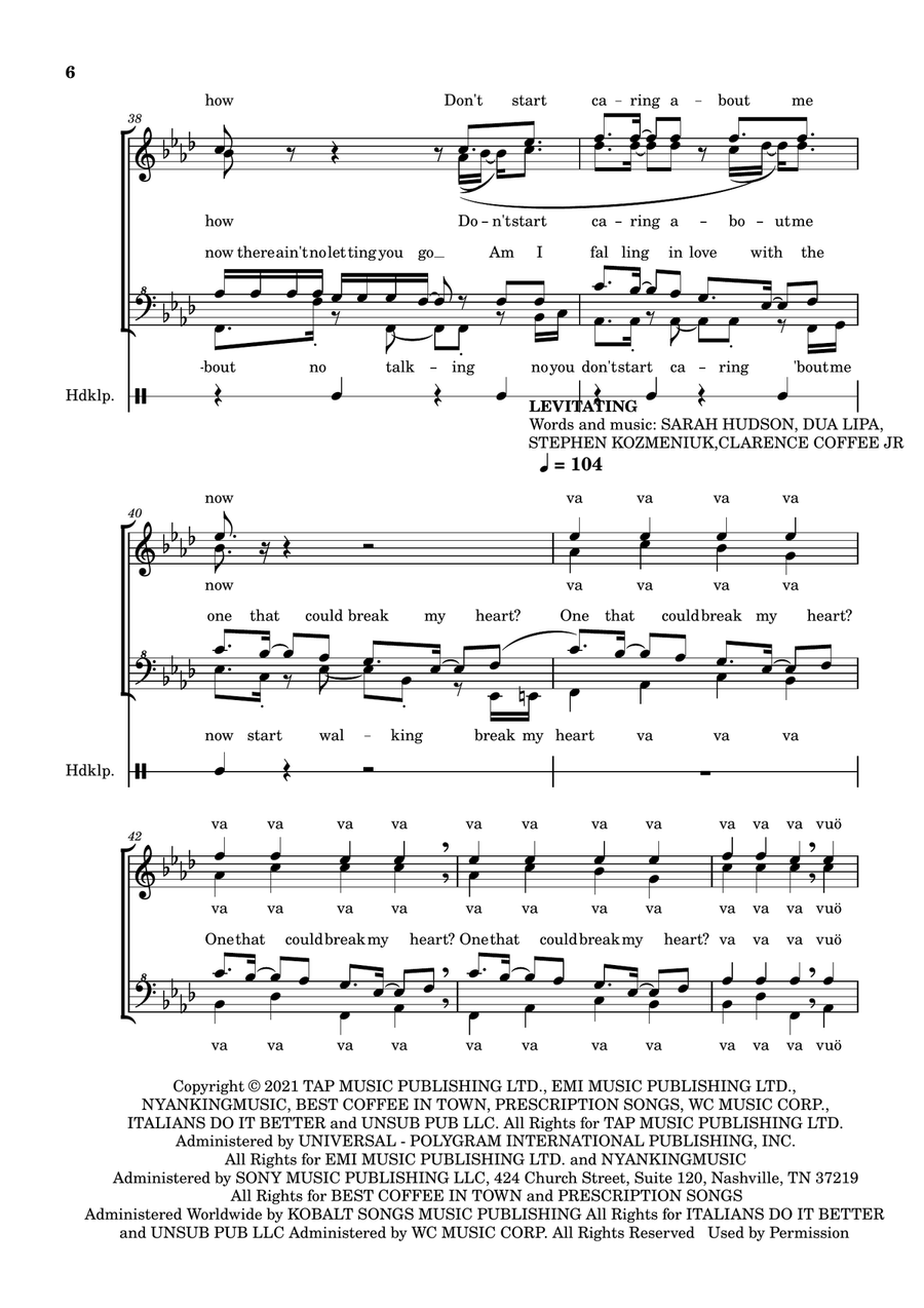 Medley: Don't Start Now with Break My Heart, Levitating, and Dance The Night SSAA scores gallery preview page 6
