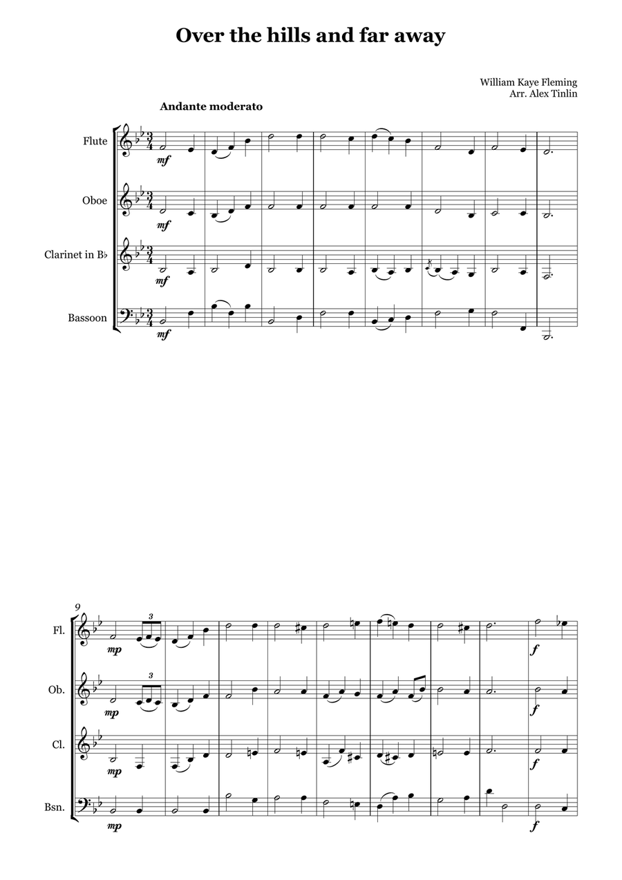 Over the hills and far away Woodwind Quartet scores gallery preview page 2