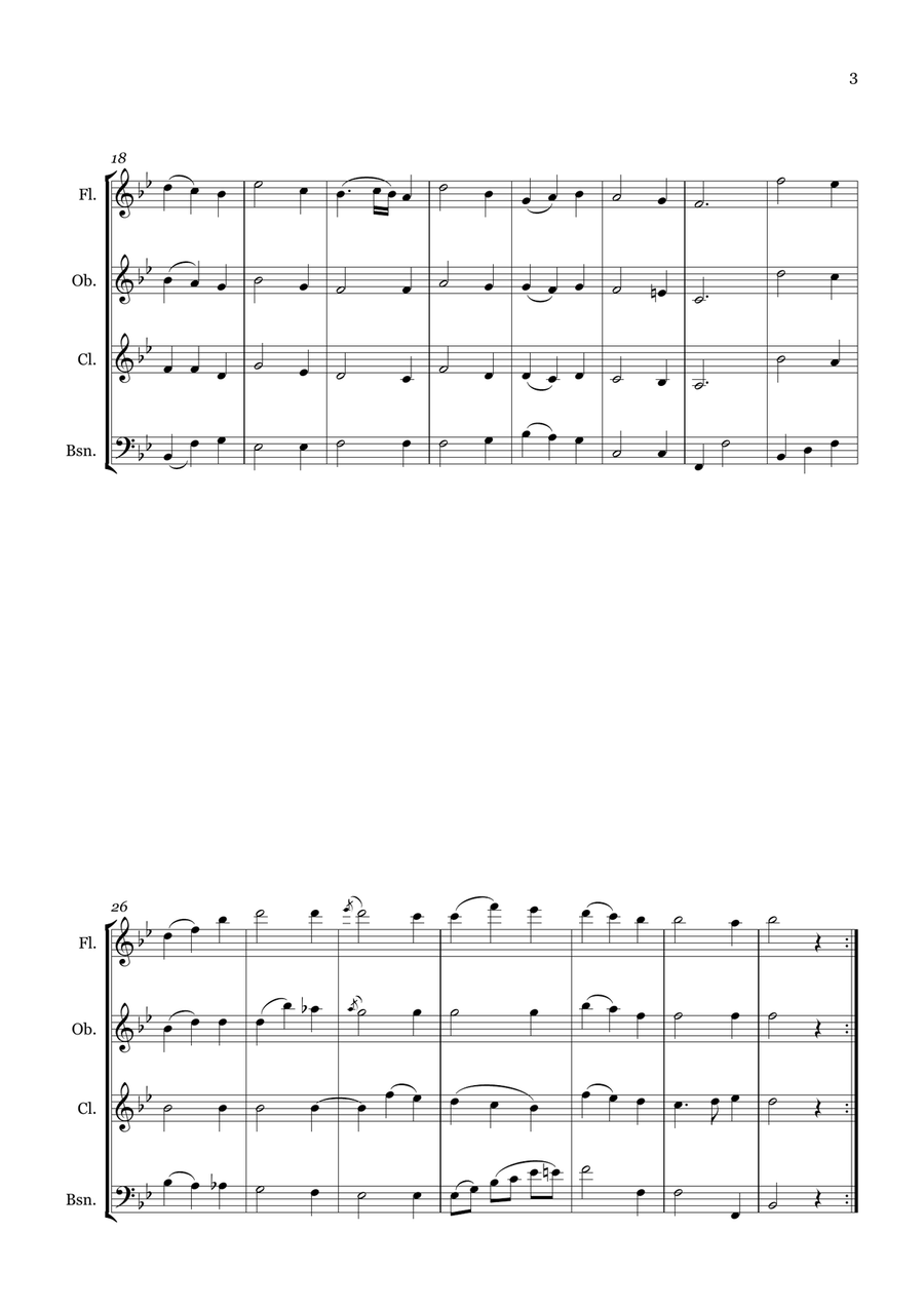 Over the hills and far away Woodwind Quartet scores gallery preview page 3