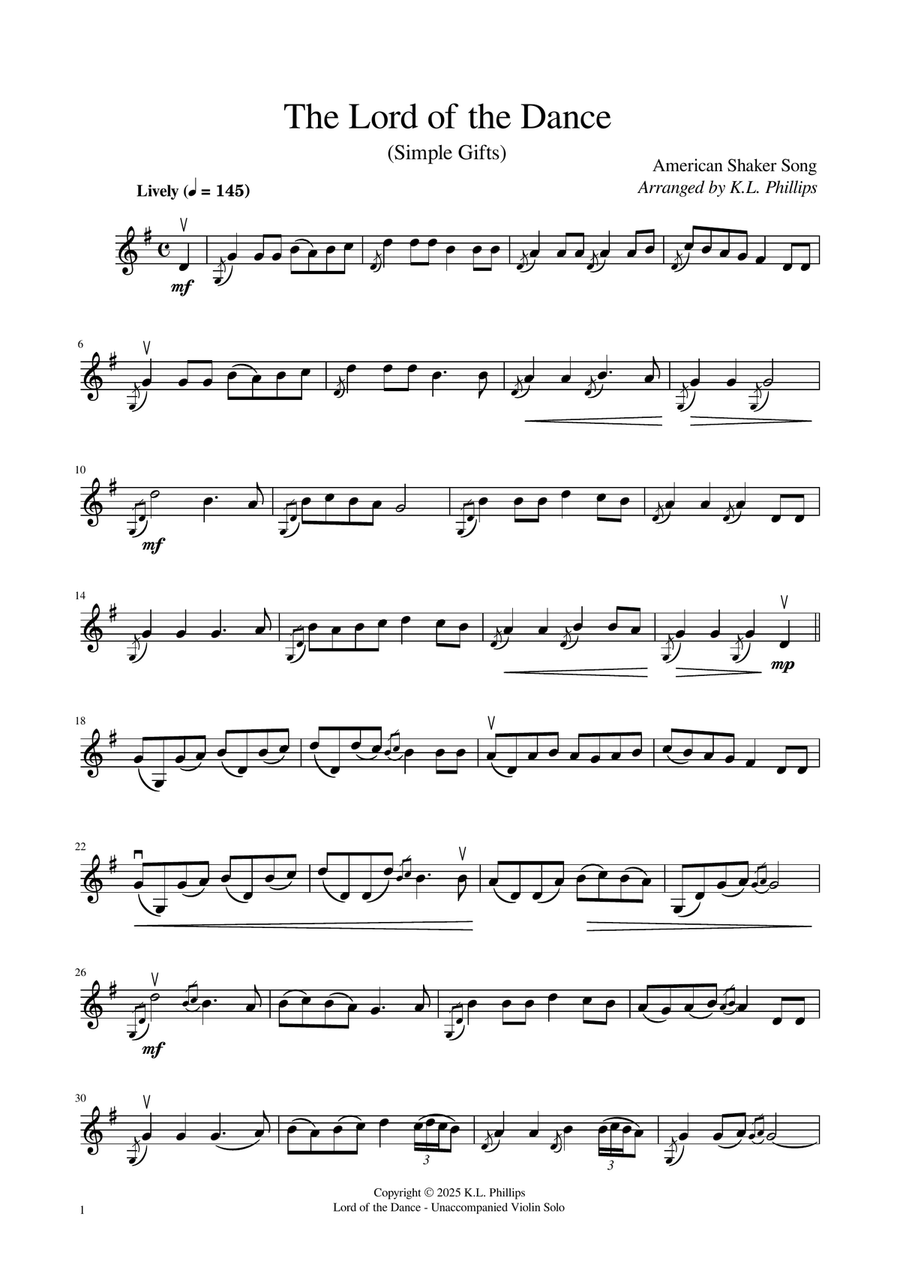 The Lord of Dance (Simple Gifts) - Unaccompanied Violin Solo Violin Solo scores gallery preview page 2