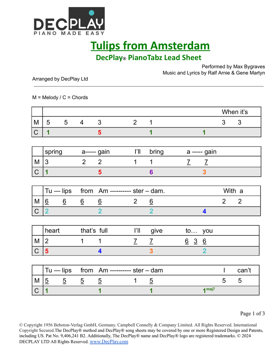 Tulips From Amsterdam Easy Piano scores gallery preview page 1