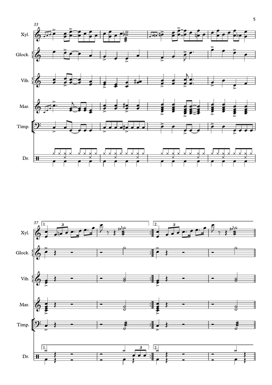 Log Cabin Blues for Xylophone Solo and Percussion Ensemble Percussion Ensemble scores gallery preview page 5