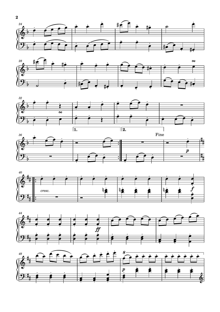 Cuarteto de Cuerdas Op.76 No.2 (Tercer Movimiento)-Haydn Piano Solo scores gallery preview page 2