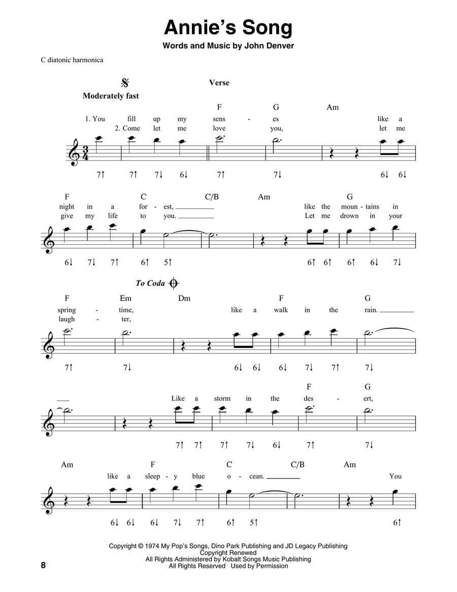 Annie's Song Annie's Song Harmonica scores gallery preview page 1