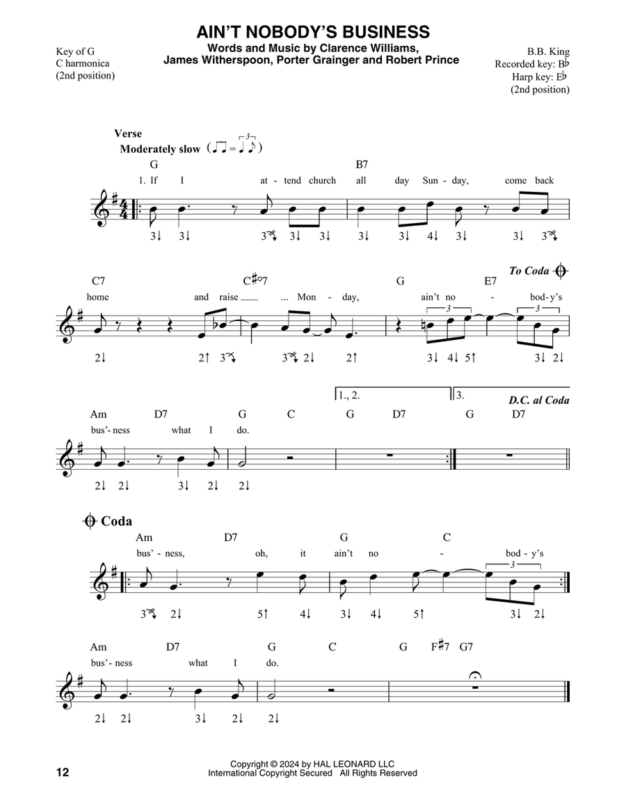 Ain't Nobody's Business Ain't Nobody's Business Harmonica scores gallery preview page 1