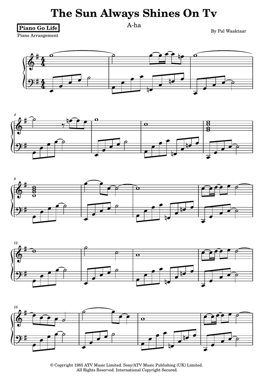 The Sun Always Shines On Tv Piano Solo scores gallery preview page 1