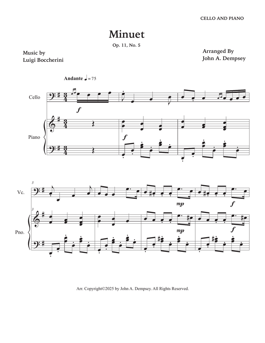 Minuet (Boccherini): Wedding Music for Cello and Piano (in G Major) Piano scores gallery preview page 5