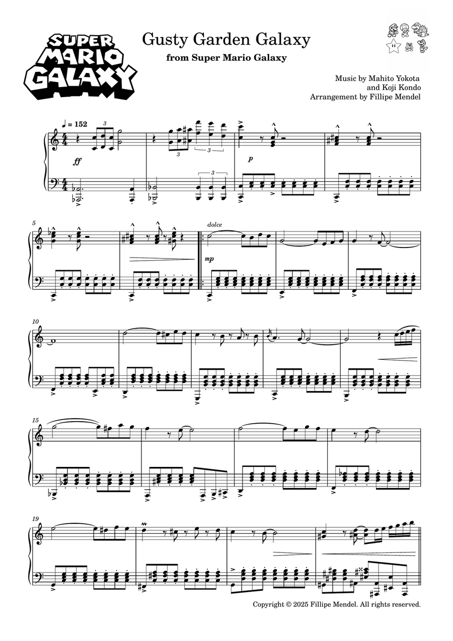 Gusty Garden Galaxy from Super Mario Galaxy (intermediate piano) Piano Solo scores gallery preview page 1