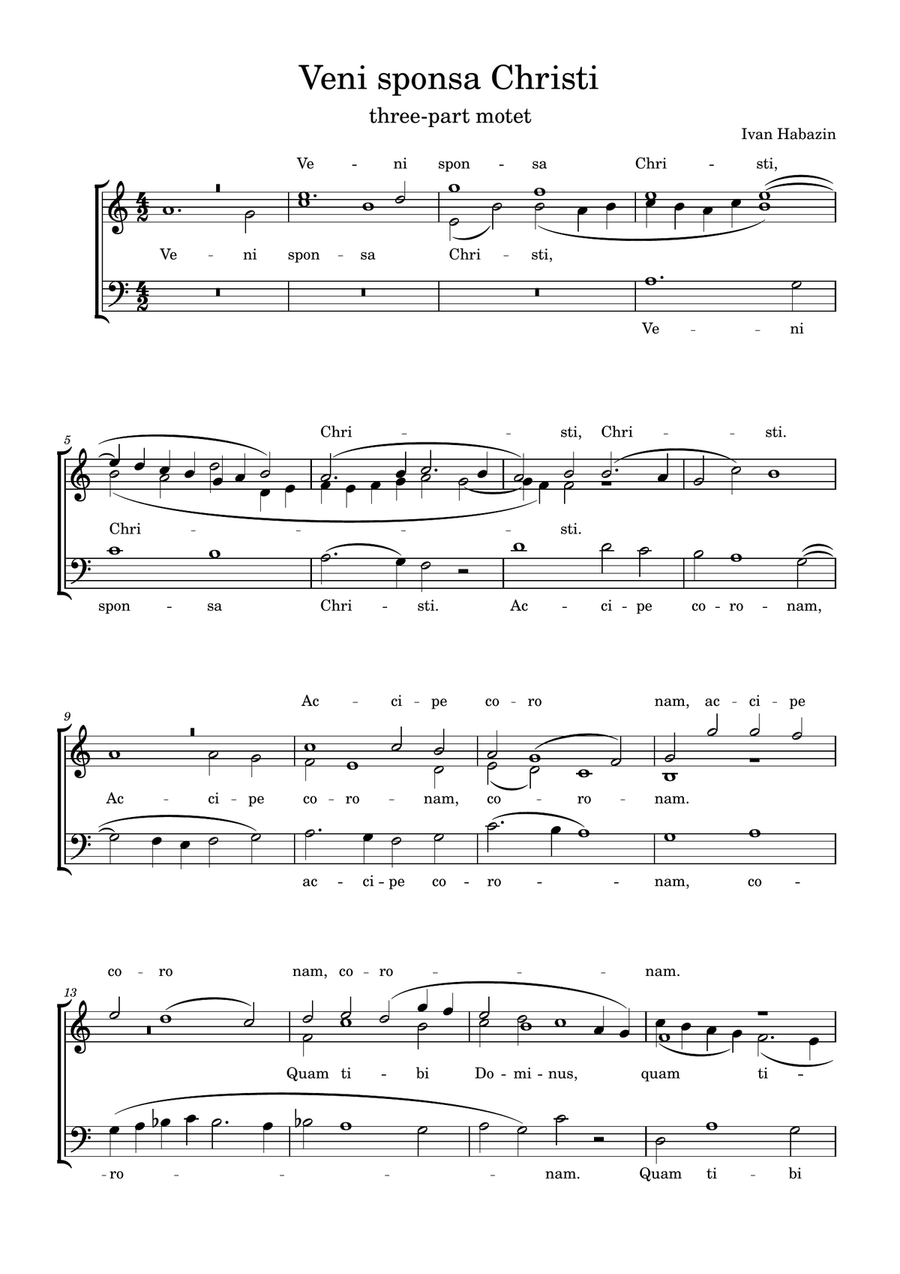 Veni sponsa Christi - three-part motet SAT scores gallery preview page 1