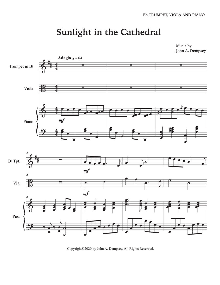 Sunlight in the Cathedral (Mountain Prelude): Trio for Trumpet, Viola and Piano Small Ensemble scores gallery preview page 5