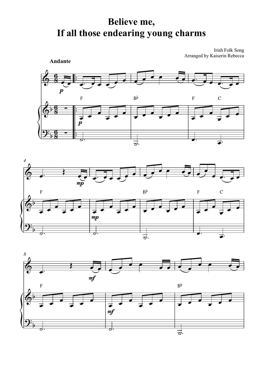 Believe me, If all those endearing young charms Piano scores gallery preview page 1