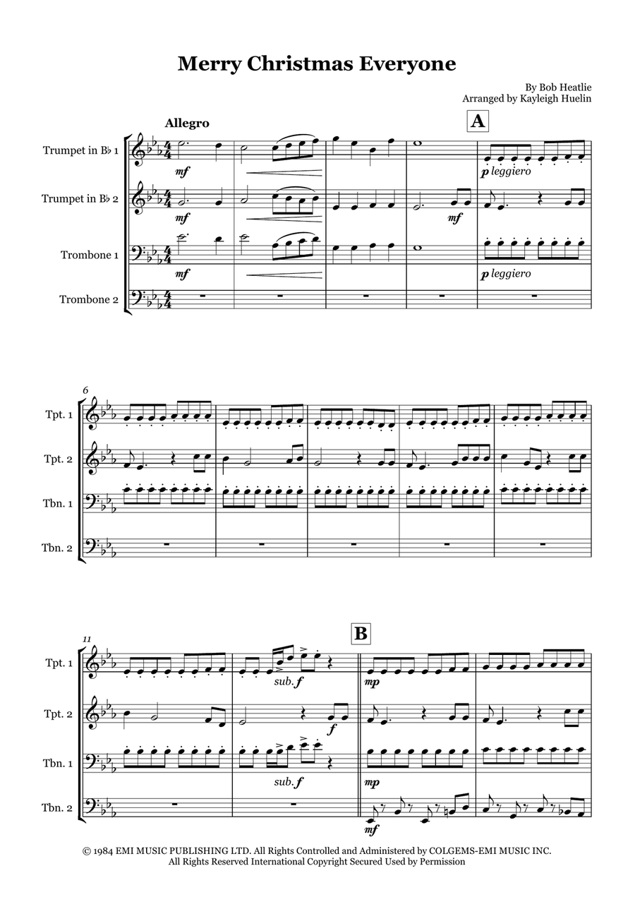 Merry Christmas Everyone Brass Quartet scores gallery preview page 1